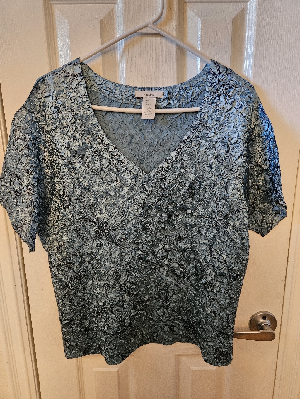 Dressbarn Xl Short Sleeve Teal Crinkle Top - Very Stretchy - Like New